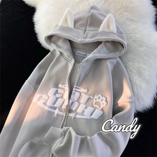 Candy Kids เสื้อผ้าผู้ญิง แขนยาว เสื้อฮู้ด คลุมหญิง สไตล์เกาหลี แฟชั่น A28J12L 34Z230822