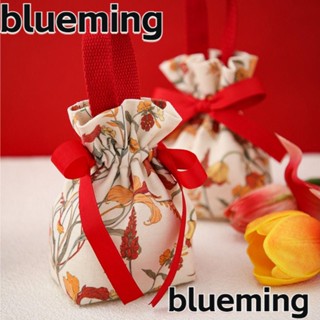 Blueming2 กระเป๋าหูรูด ผ้าแคนวาส เพ้นท์มือ ลายดอกไม้ แบบพกพา คุณภาพสูง สําหรับใส่ขนมหวาน ลูกอม งานแต่งงาน