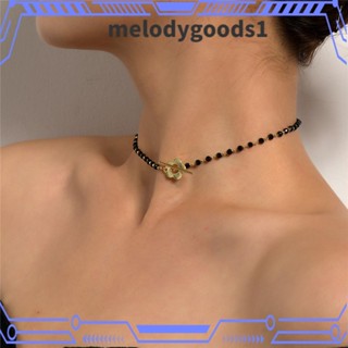 Melodygoods1 โช้กเกอร์โซ่ ประดับลูกปัดคริสตัล เครื่องประดับ