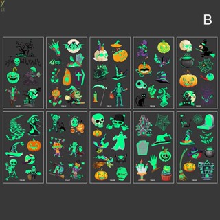 สติกเกอร์รอยสักนีออนปลอม แบบเรืองแสง สําหรับตกแต่งปาร์ตี้ฮาโลวีน