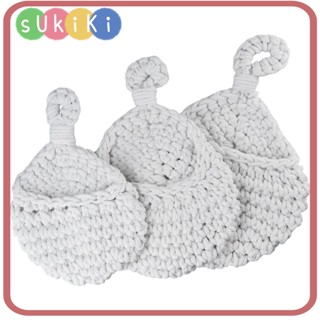 Sukiki ตะกร้าแขวนผนัง ผ้าถัก สีเบจ 3 ขนาด 3 ขนาด สีขาว สีเบจ สําหรับบ้าน 3 แพ็ค