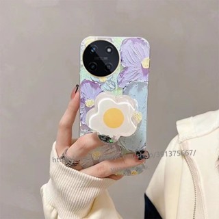 Phone Case Realme 11 4G 5G NFC C51 ใหม่ เคสโทรศัพท์มือถือนิ่ม ลายภาพวาดสีน้ํามัน รูปดอกไม้ แนวเรโทร พร้อมขาตั้ง สําหรับ