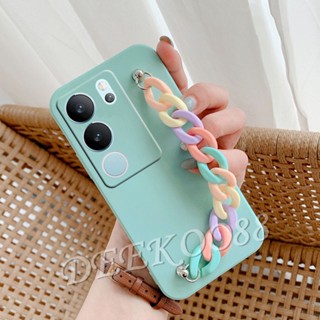 เคสโทรศัพท์มือถือ ซิลิโคนนิ่ม TPU พร้อมสายโซ่คล้อง สีรุ้ง สีสันสดใส สําหรับ VIVO V29 5G VivoV29