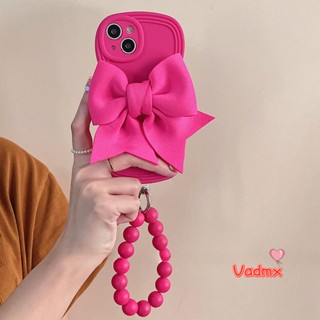 เคสโทรศัพท์มือถือ แบบนิ่ม ลายคลื่นบาร์บี้ ประดับโบว์ สีแดง พร้อมสายคล้องมือ สําหรับ Vivo Y77 Y77E Y73S Y55S Y72T Y53S Y52S Y52T Y33S 5G 4G Y21 Y21S Y21T Y21A Y19 Y17 Y15 Y11 Y12