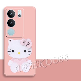 พร้อมส่ง เคสโทรศัพท์มือถือ ซิลิโคนนิ่ม ลายการ์ตูนแมวน่ารัก สีชมพู พร้อมกระจกแต่งหน้า ขาตั้งวาง สําหรับ VIVO V29 5G VivoV29