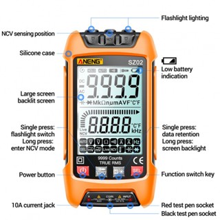 Sz02 มัลติมิเตอร์ จอแสดงผลดิจิทัล ป้องกันการเผาไหม้ พร้อมไฟแบ็คไลท์ 9999