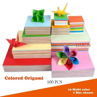 Daron Origami 100 ชิ้น อุปกรณ์การศึกษา พับกระดาษ ของเล่นเด็ก สําหรับ DIY สี่เหลี่ยม ตกแต่ง กระดาษสี