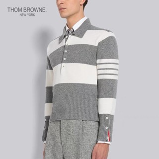 Thombrowne - เสื้อโปโล คอถัก แบบสวมหัว ดูดี อเนกประสงค์ แฟชั่นสําหรับผู้ชาย และผู้หญิง Mfx