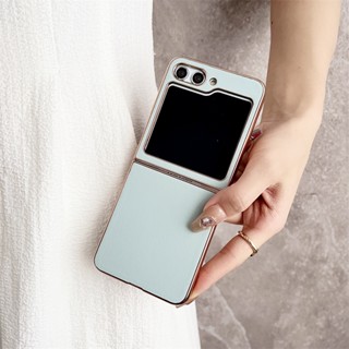 เคสโทรศัพท์มือถือหนัง แบบแข็ง ผิวด้าน พับได้ หรูหรา สไตล์มินิมอล สําหรับ Samsung Galaxy Z Flip 3 4 5 5G Z Flip5