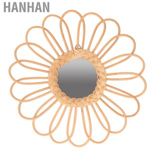 Hanhan Hanging Makeup Mirror High Definition Round Rattan Exquisite Durable for Bedroom Wall Decoration