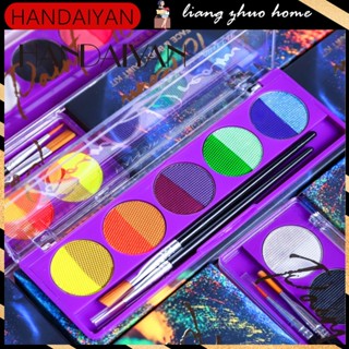 Handaiyan พาเลตต์ครีมน้ํามันนีออน UV 10 สี พร้อมแปรง สําหรับแต่งหน้า ปาร์ตี้ฮาโลวีน คริสต์มาส