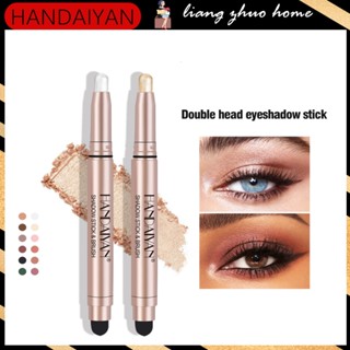 Handaiyan อายแชโดว์ แท่งสองหัว พร้อมแปรงฟองน้ํา ติดทนนาน 10 สี สําหรับแต่งหน้า คอนทัวร์ เครื่องสําอาง