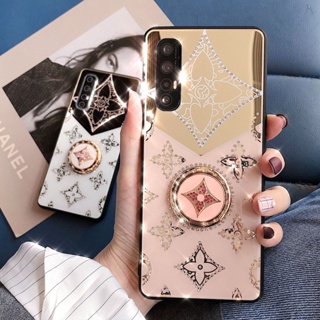 เคสกระจกชุบเพชร ลายใบโคลเวอร์ พร้อมแหวนขาตั้ง สําหรับ OPPO A98 A78 5G A58 4G