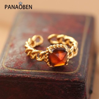 Panaoben แหวนอัญมณี สีส้ม สีแดง สไตล์วินเทจ โรแมนติก สร้างสรรค์ เครื่องประดับ สําหรับผู้หญิง