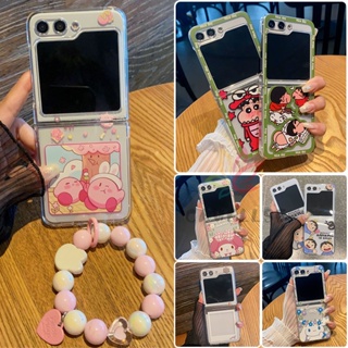 เคสโทรศัพท์มือถือ PC แข็ง แบบใส พิมพ์ลายการ์ตูนเกาหลี พร้อมสายคล้องข้อมือ สําหรับ Samsung Galaxy Z Flip 5 Z Flip 4 Flip 3 Z Flip 5 4 3