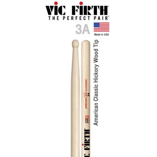 Vic Firth® 3A ไม้กลอง American Classic Hickory หัวไม้ ( American Classic Drumsticks ) ** Made in USA **