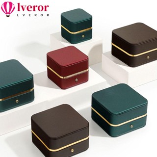 Lveror กล่องเก็บเครื่องประดับ แหวน หนัง PU กํามะหยี่ ทรงสี่เหลี่ยม สีทอง แฟชั่นหรูหรา