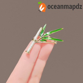 Oceanmapdz เข็มกลัด รูปไม้ไผ่ ประดับเพชร สีเขียว / เงิน / ทอง, การ์ตูน โลหะผสม สไตล์จีน ป้องกันแสงสะท้อน สําหรับผู้หญิง