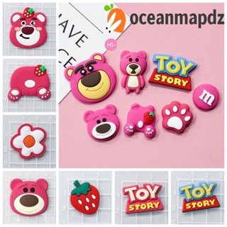 Oceanmapdz แผ่นแพทช์ PVC ลายตุ๊กตาหมีสตรอเบอร์รี่ 3D สีชมพู สําหรับตกแต่งโทรศัพท์มือถือ DIY 10 ชิ้น