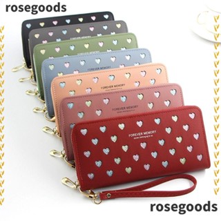 Rosegoods1 กระเป๋าสตางค์ใบยาว หนัง PU มีซิป จุของได้เยอะ ใส่เหรียญได้ แฟชั่นสําหรับสตรี