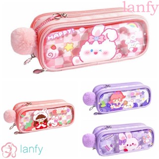 Lanfy กระเป๋าดินสอ กันน้ํา มีซิป ขนาดใหญ่ จุของได้เยอะ สามชั้น สําหรับใส่เครื่องเขียน ปากกา