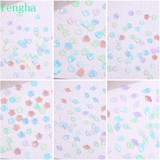 Fengha อุปกรณ์ตกแต่งเล็บ จี้ออโรร่า|เครื่องประดับตกแต่งเล็บ รูปดาว หัวใจ สีสดใส