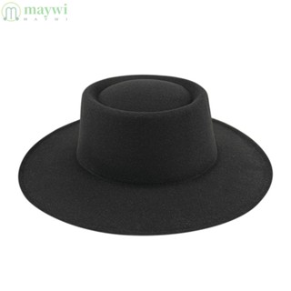 Maywi Fedora หมวกคาวบอย ผ้าสักหลาด สีพื้น สไตล์อังกฤษ คลาสสิก ขนาดใหญ่ สําหรับงานแต่งงาน