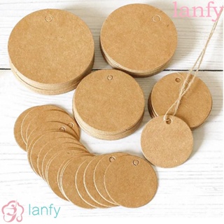 Lanfy ป้ายแท็กกระดาษคราฟท์เปล่า พร้อมเชือก สีน้ําตาล สําหรับแขวนป้ายราคา 100 ชิ้น