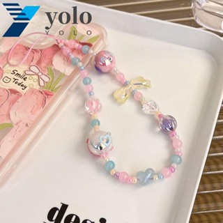 Yolo สายคล้องโทรศัพท์มือถือ ประดับลูกปัด รูปหัวใจ ป้องกันการสูญหาย สีหวาน สําหรับตกแต่ง