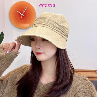 Aroma หมวกบังแดด ผ้าฝ้าย จับจีบ สไตล์ฮิปฮอป เรียบง่าย เหมาะกับการพกพาเดินทาง เล่นกีฬากลางแจ้ง สําหรับผู้หญิง