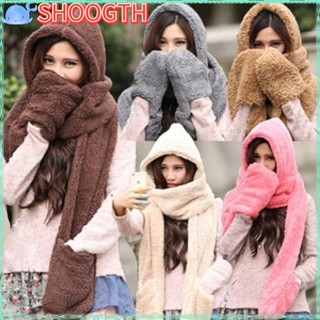 Shoogth ผ้าพันคอ มีฮู้ด น่ารัก ฤดูหนาว ยาว 3 In 1