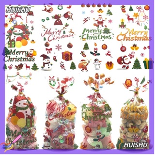 Hs ถุงพลาสติกใส่ขนม คุกกี้ ลาย Happy Cellophane Merry Christmas สําหรับปาร์ตี้คริสต์มาส 50 ชิ้น