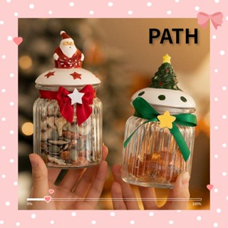 Path โหลแก้ว ลายซานตาคลอส สีแดง สีเขียว พร้อมฝาปิด สําหรับใส่ขนม คุกกี้ ช็อคโกแลต