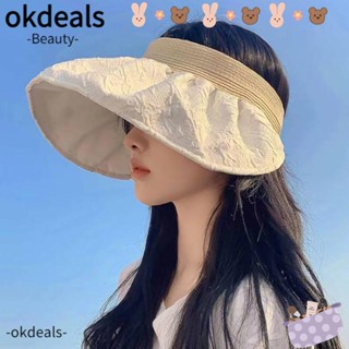 Okdeals หมวกกันแดด ป้องกันรังสียูวี พับได้ แฟชั่นฤดูร้อน สําหรับผู้หญิง