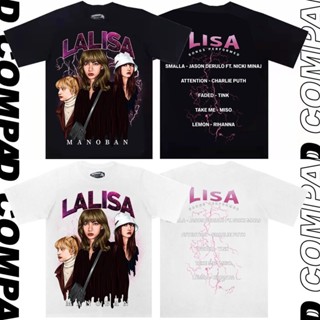 Tour Life: เสื้อทัวร์สกรีนลาย "Lisa Blackpink" เสื้อยืดผู้หญิง เสื้อและผ้ายืด เวอร์ชั่นการ์ตูน แฟชั่นสบาย ๆ ผ้าฝ้ายเสื้อ