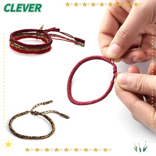 Clever สร้อยข้อมือเชือกถัก แฮนด์เมด ปรับได้ สีแดง 1 ชิ้น 3 ชิ้น