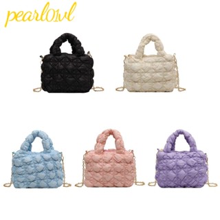 Pearl01 กระเป๋าสะพายไหล่ กระเป๋าถือ ปักลายสก๊อตน่ารัก ขนาดเล็ก สีพื้น สําหรับสตรี