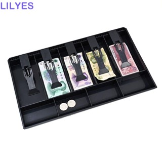 Lilyes ถาดลิ้นชักพลาสติก ทรงสี่เหลี่ยมผืนผ้า 5 ช่อง พร้อมสปริง สีดํา 5 ช่อง สําหรับเก็บเงิน และเงินสด