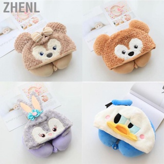 Zhenl Hooded U Shaped Pillow Cute Cartoon Travel PP Cotton Neck for Airplane Seat