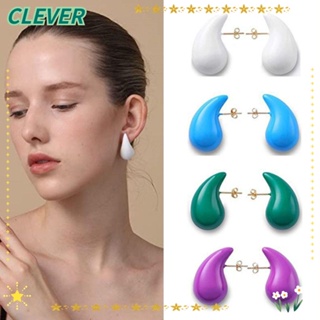 Clever ต่างหูห่วง แบบหนา รูปหยดน้ํา สีทอง น้ําหนักเบา หลากสี สําหรับผู้หญิง