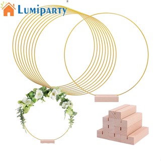 Lumiparty ห่วงโลหะ ทรงกลม ขนาด 12 นิ้ว พร้อมขาตั้งไม้ สําหรับตกแต่งงานแต่งงาน DIY 10 ชิ้น