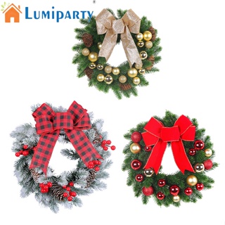 Lumiparty พวงหรีดคริสต์มาส ประดับโบว์ 12 นิ้ว พร้อมลูกบอลสน เบอร์รี่ สําหรับตกแต่งประตูหน้า กลางแจ้ง