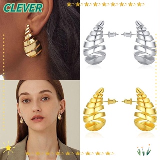 Clever ต่างหูห่วง สีทอง น้ําหนักเบา ทรงหยดน้ํา หนา ทรงหยดน้ํา ฉลุลาย ขนาดใหญ่ สําหรับผู้หญิง