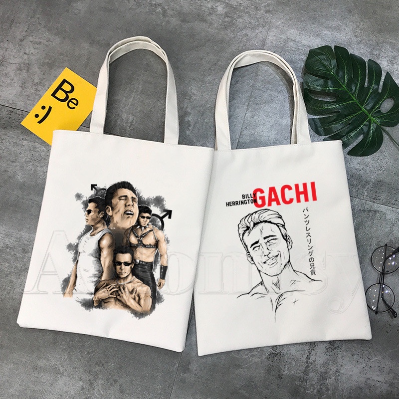 【พร้อมส่ง】Gachimuchi Aniki Billy กระเป๋าช้อปปิ้ง ผ้าฝ้าย และผ้าแคนวาส ใช้ซ้ําได้ Sacolas22