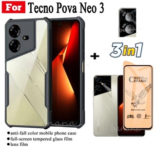 3 in 1 Tecno Pova Neo 3 เคสโทรศัพท์ กันกระแทก สําหรับ Pova Neo3 ฟิล์มฝ้าเซรามิค และฟิล์มเลนส์กล้อง