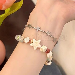 [ Featured ] สร้อยข้อมือพลูโตะ ลาเย่คู่ / ลูกปัดคริสตัลดาว / โซ่มุก แฟชั่นเกาหลี / โซ่มือวินเทจ สําหรับผู้หญิง / เครื่องประดับดาวห้าแฉก /