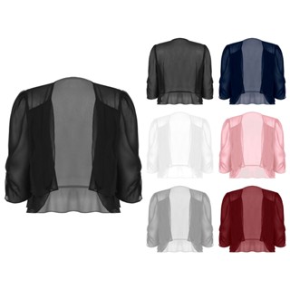 เสื้อคาร์ดิแกนแขนสั้น ผ้าชีฟอง เปิดด้านหน้า สําหรับผู้หญิง ใส่ไปงานราตรี