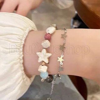 [ Featured ] สร้อยข้อมือโซ่ ประดับลูกปัดคริสตัล รูปดาวห้าแฉก และพลูโต้ สไตล์เกาหลี วินเทจ เครื่องประดับ สําหรับผู้หญิง