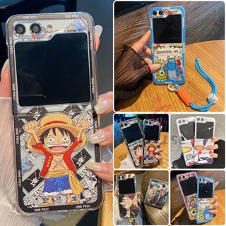 เคสโทรศัพท์มือถือ PC แข็ง แบบใส บางพิเศษ กันกระแทก พิมพ์ลายการ์ตูน พร้อมสายคล้องมือ สําหรับ Samsung Galaxy Z Flip 5 Z Flip 4 Flip 3 Z Flip 5 4 3