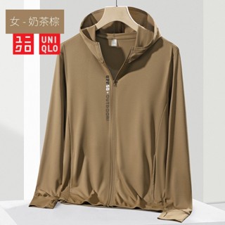 Uniqlo เสื้อโค้ทแจ็กเก็ต ผ้าเรยอน มีฮู้ด ระบายอากาศ ป้องกันรังสียูวี ป้องกันแดด Upf50+ สําหรับผู้หญิง